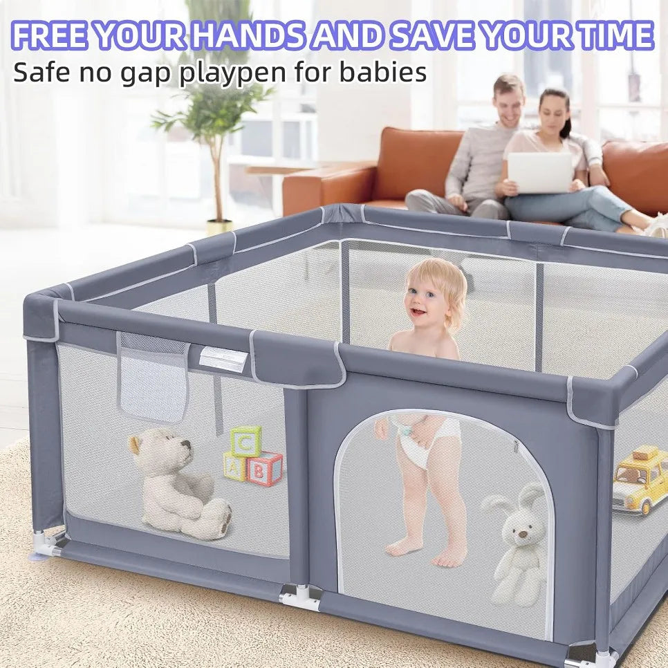 Baby Playpen by S And B Enterprise, extra-large grey mesh play yard for indoor and outdoor use
