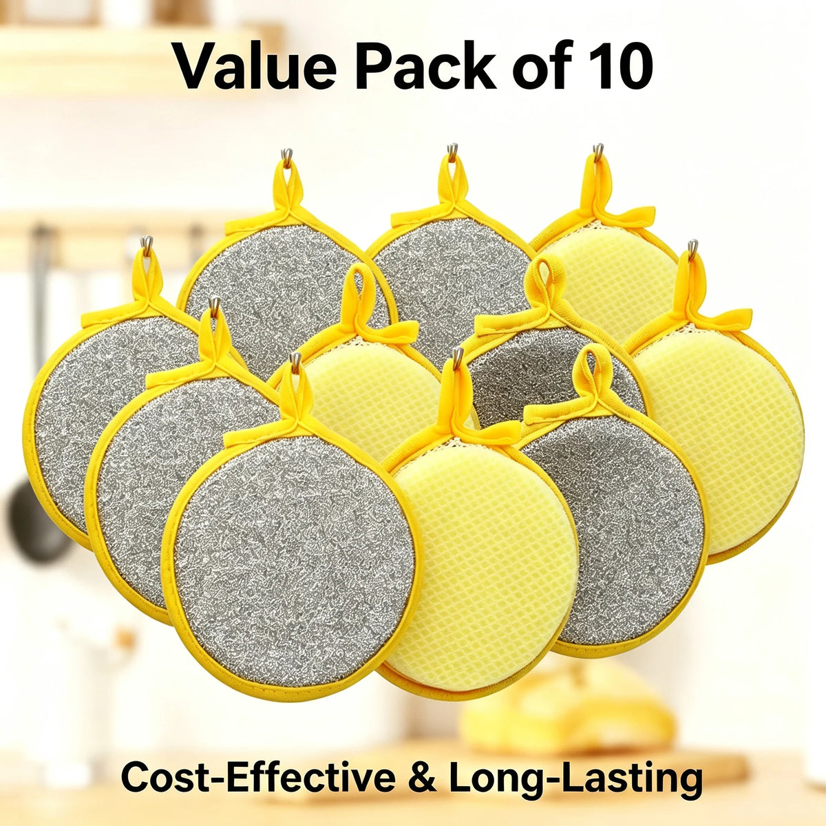 10Pcs Dual-Sided Kitchen Sponge Scrubber, Heavy Duty Dish Cleaning Sponge, Non-Scratch Scouring Pad for Pans Dishes Pot Cleaning by S And B Enterprise