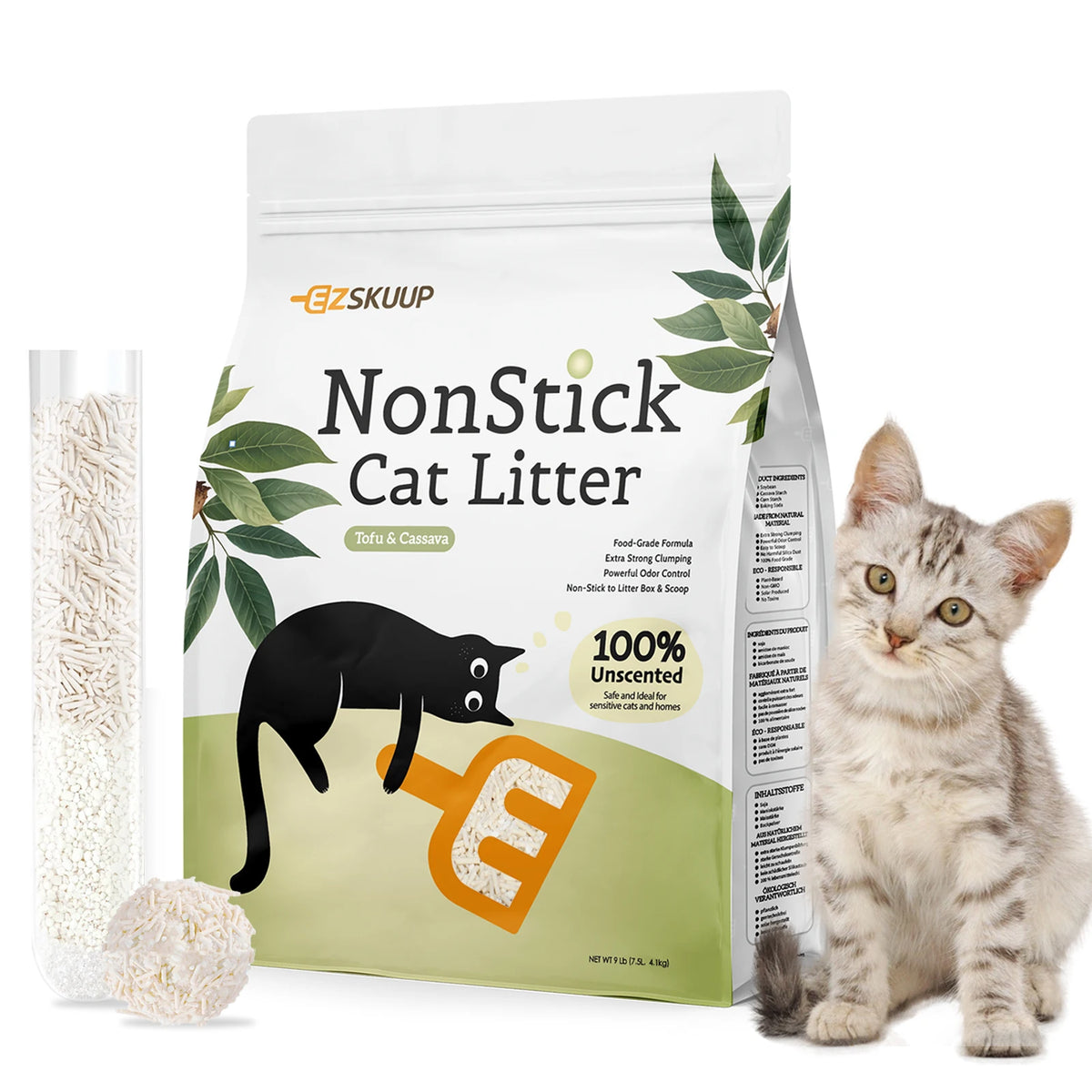 Ezskuup Non-Stick Cat Litter, plant-based tofu & cassava formula, 4kg pack by S And B Enterprise