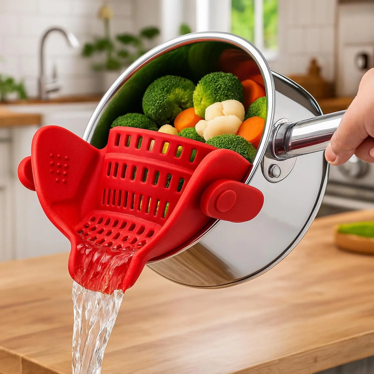 Clip On Silicone Strainer For Pots And Pans Adjustable