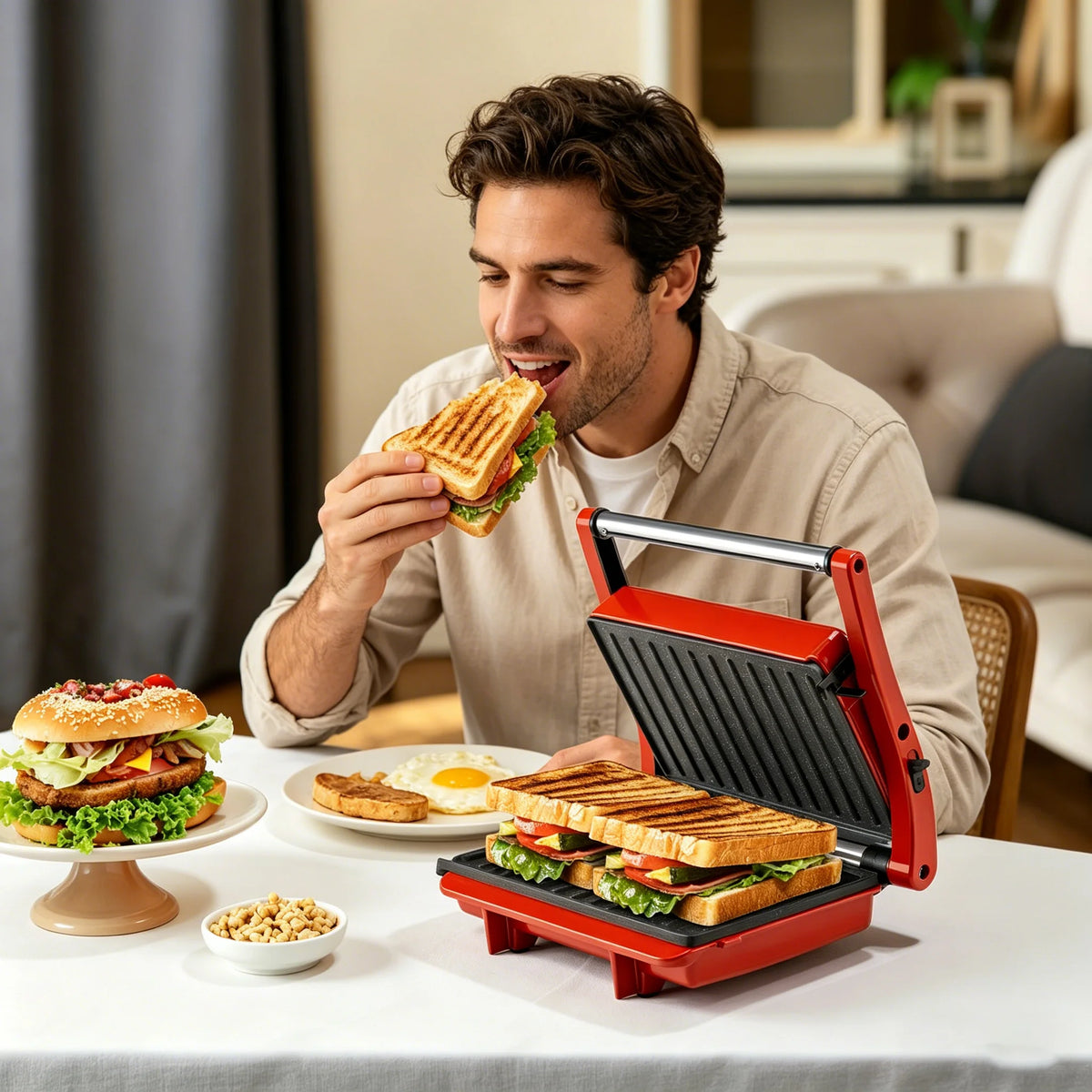 Suslas Cooking 1000W Panini Press Grill Nonstick Plates 2 Slice by S And B Enterprise