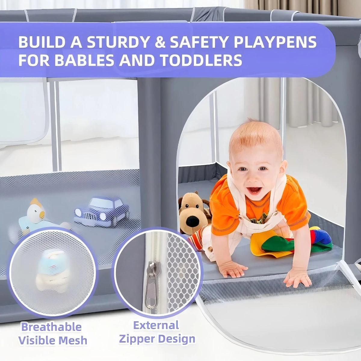 Baby Playpen by S And B Enterprise, extra-large indoor/outdoor play yard with 360° visibility and breathable mesh