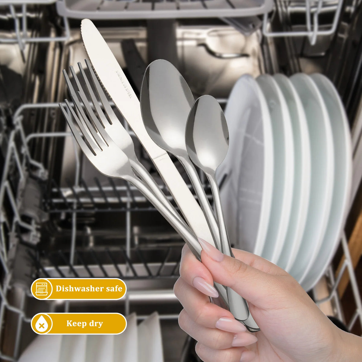 HANSMART 60Pcs Stainless Steel Flatware Set Dishwasher Safe by S And B Enterprise