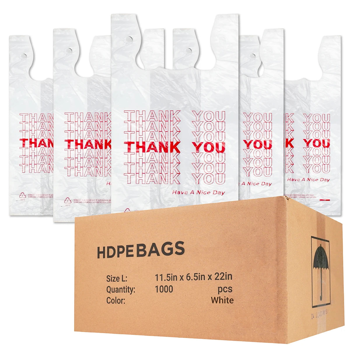 Heavy Duty Thank You T-Shirt Bags HDPE 1000 Count Bulk by S And B Enterprise