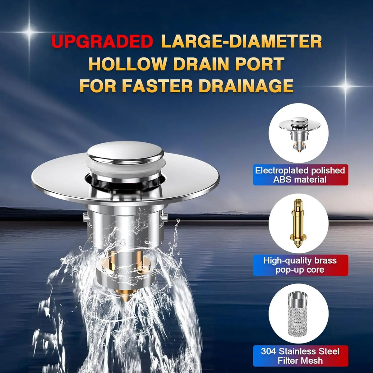 Bathroom sink drain strainer with chrome pop-up and stainless steel hair catcher, ABS body by S And B Enterprise
