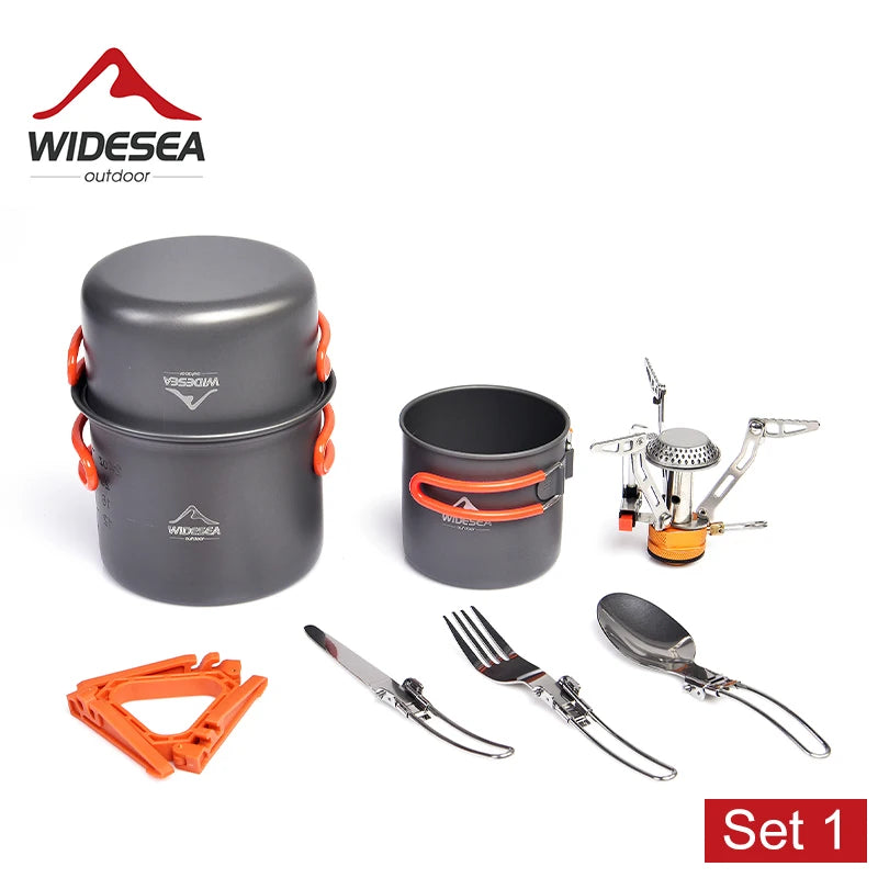 Widesea Camping Cookware Set Portable Pot Stove Knife Fork Cup by S And B Enterprise
