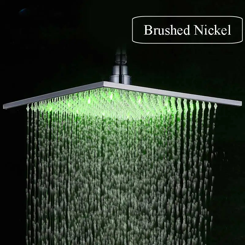 Matte Black 16 inch Rainfall shower head Brass square led light shower faucet head 40cm Brass Rainfall Shower Head by S And B Enterprise
