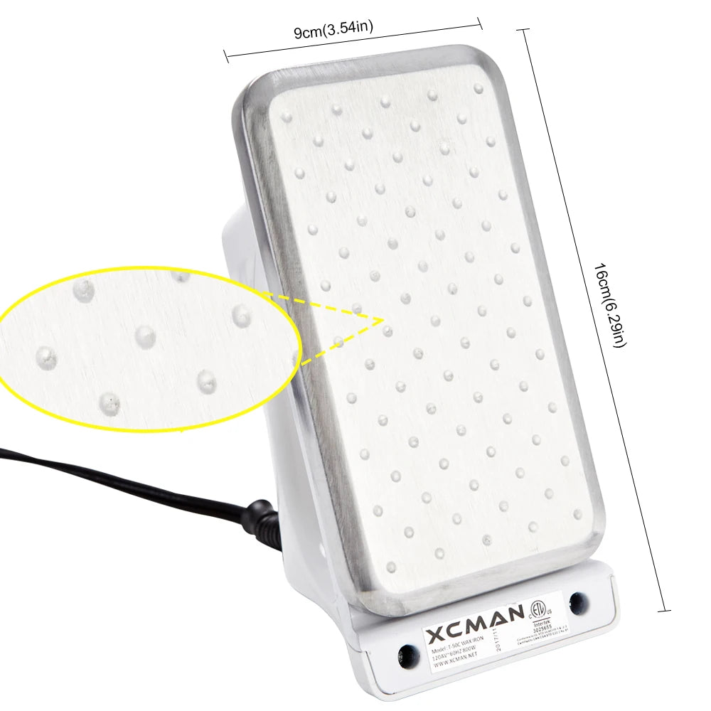 XCMAN waxing iron for skis/snowboards, white body with silver plate, corded power, 9x16 cm