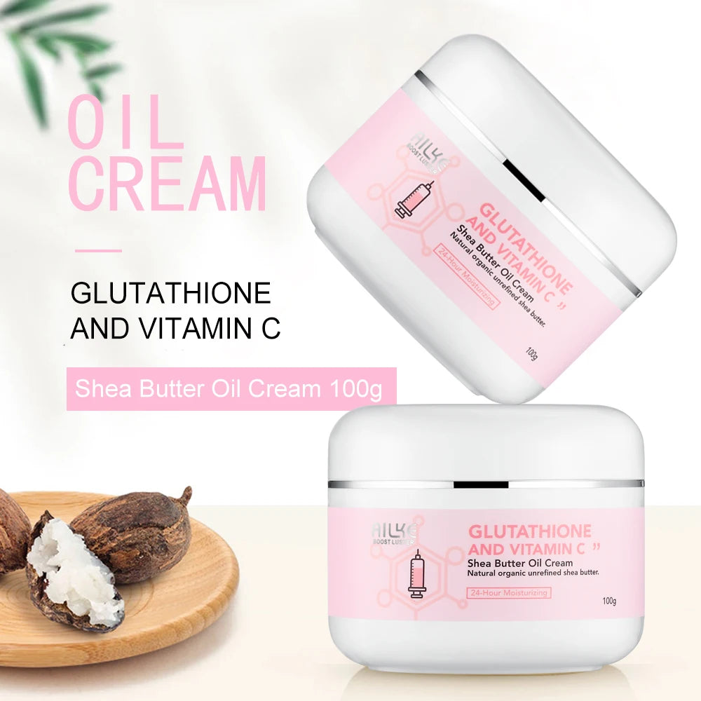 AILKE Glutathione & Vitamin C Shea Butter Cream body butter, pink-labeled jars, 100ml each (2 jars)