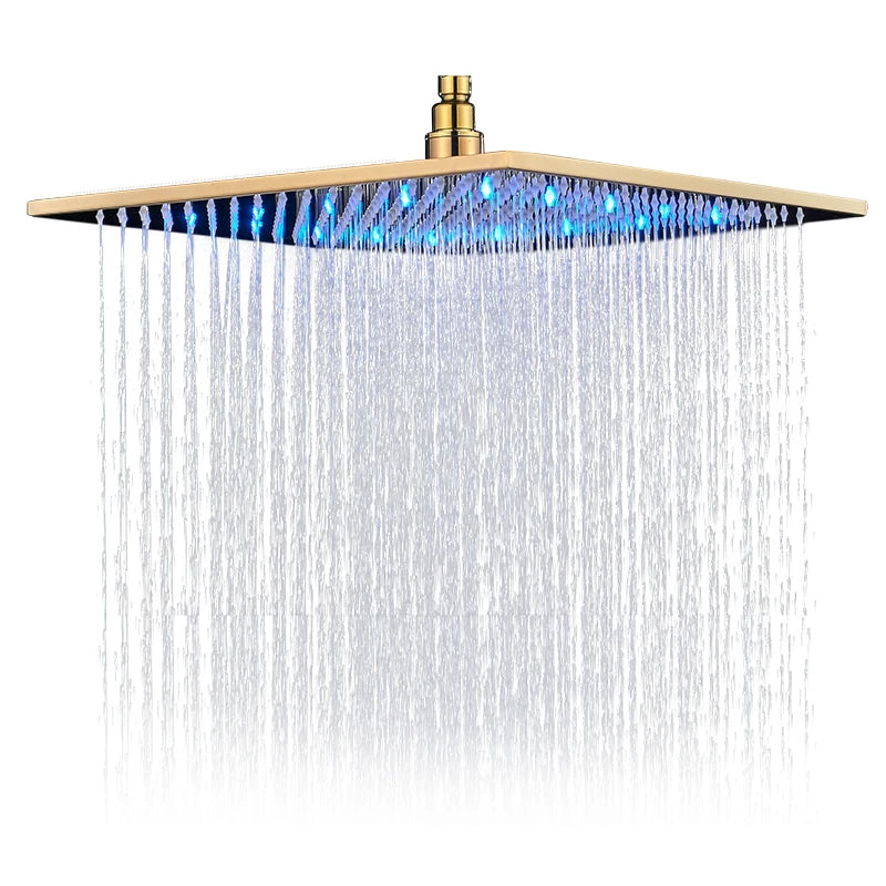 Rozin Rainfall Shower Head With LED Light Square Brass Design