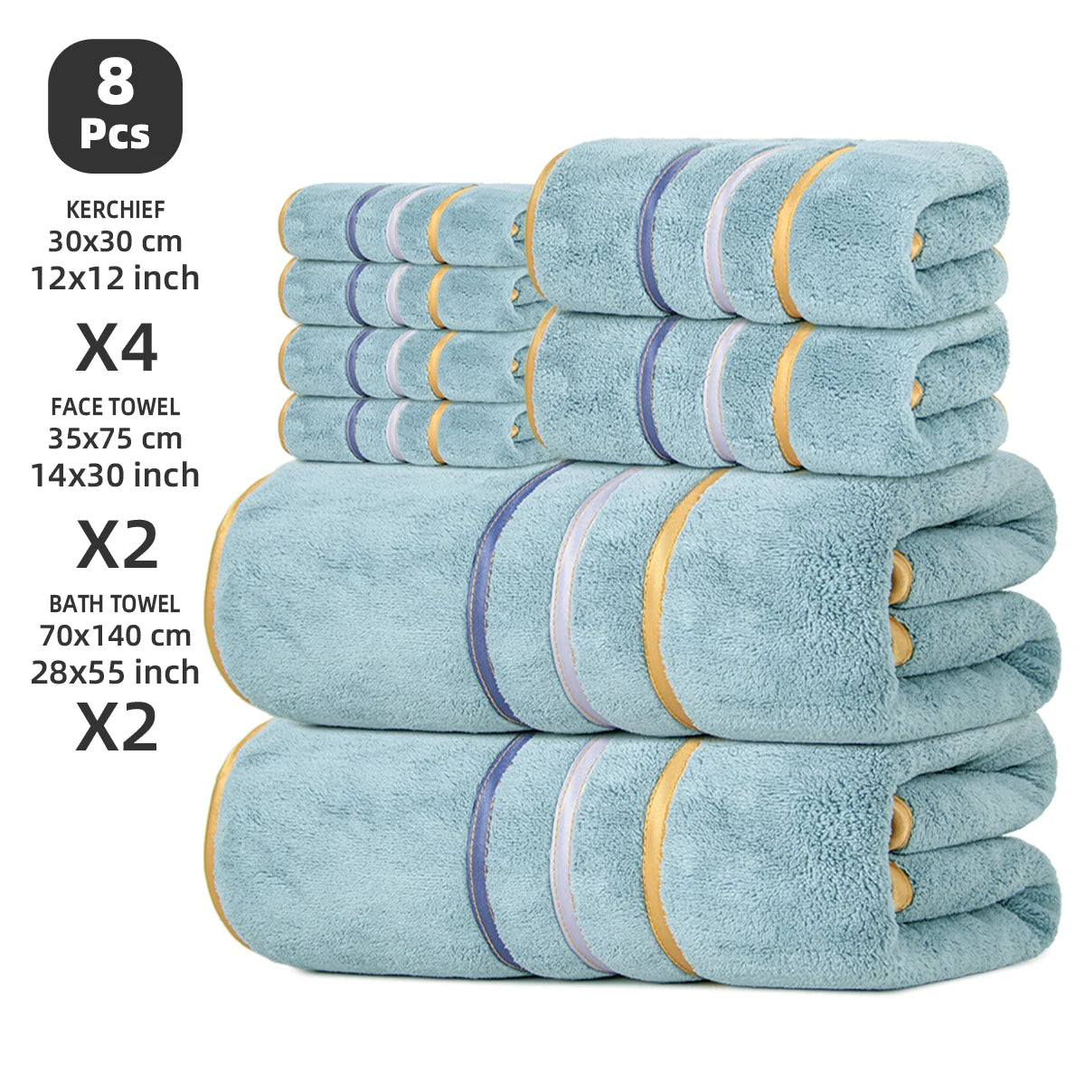 8‑Piece Towel Set, 2 Bath Towels + 2 Hand Towels + 4 Face Towels, Soft & Comfortable, High Water Absorbency, Bathroom Towels