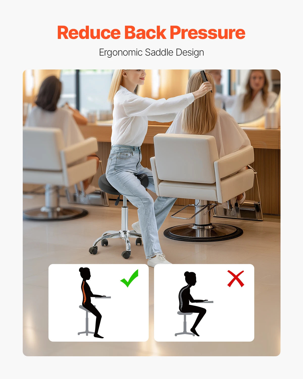 SucceBuy Saddle Stool with Wheel Ergonomic Swivel Chair by S And B Enterprise