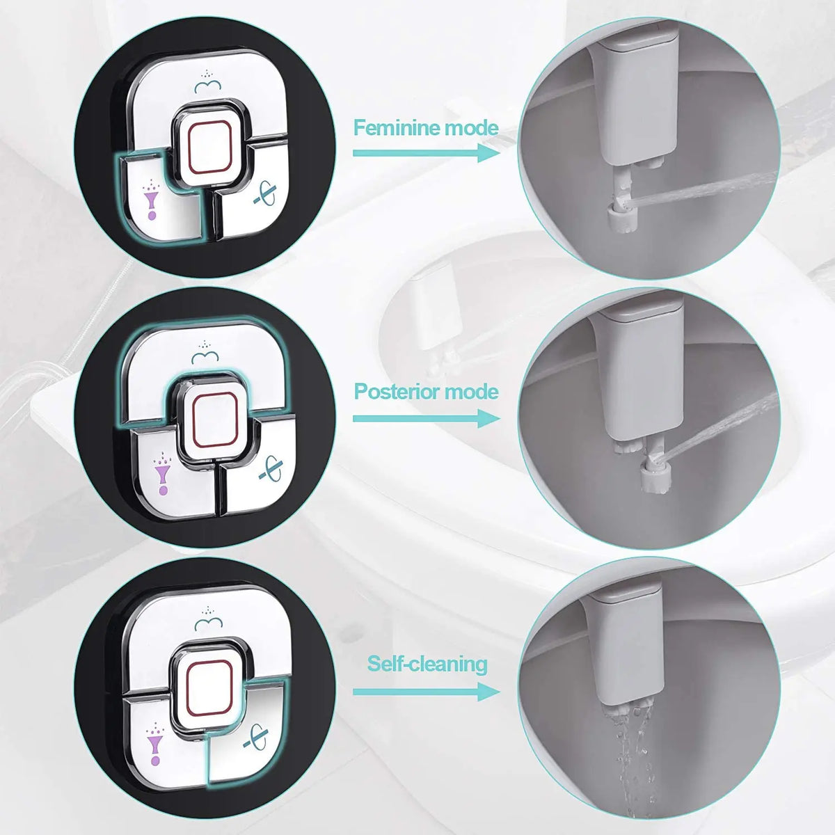 SAMODRA bidet attachment, non-electric cold-water with pressure controls and retractable self-cleaning nozzle.