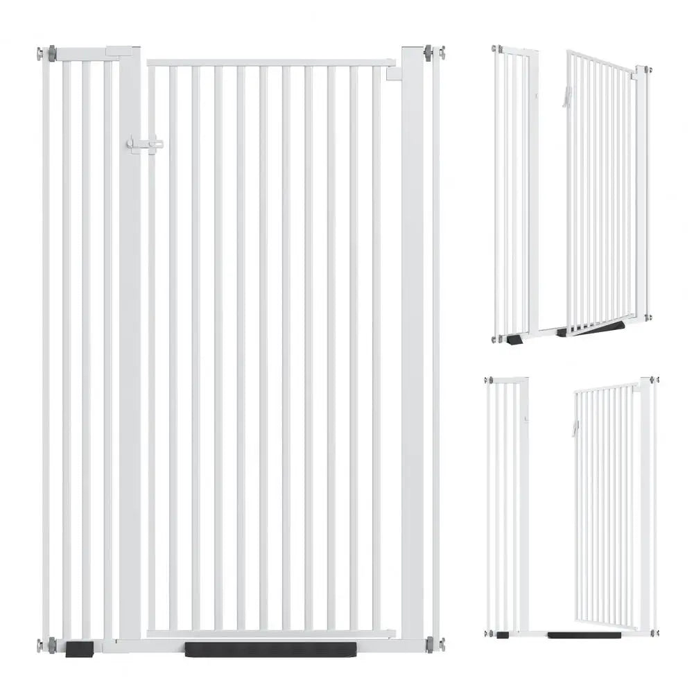55in extra tall white pet gate by S And B Enterprise for stairs and doorways, no-drill pressure-mounted safety fence