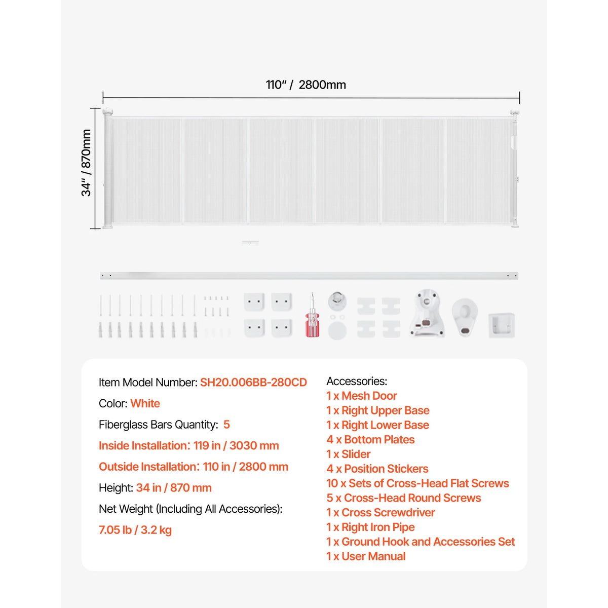 SucceBuy retractable white baby gate kit; extends up to 110 inches for stairs or doorways.