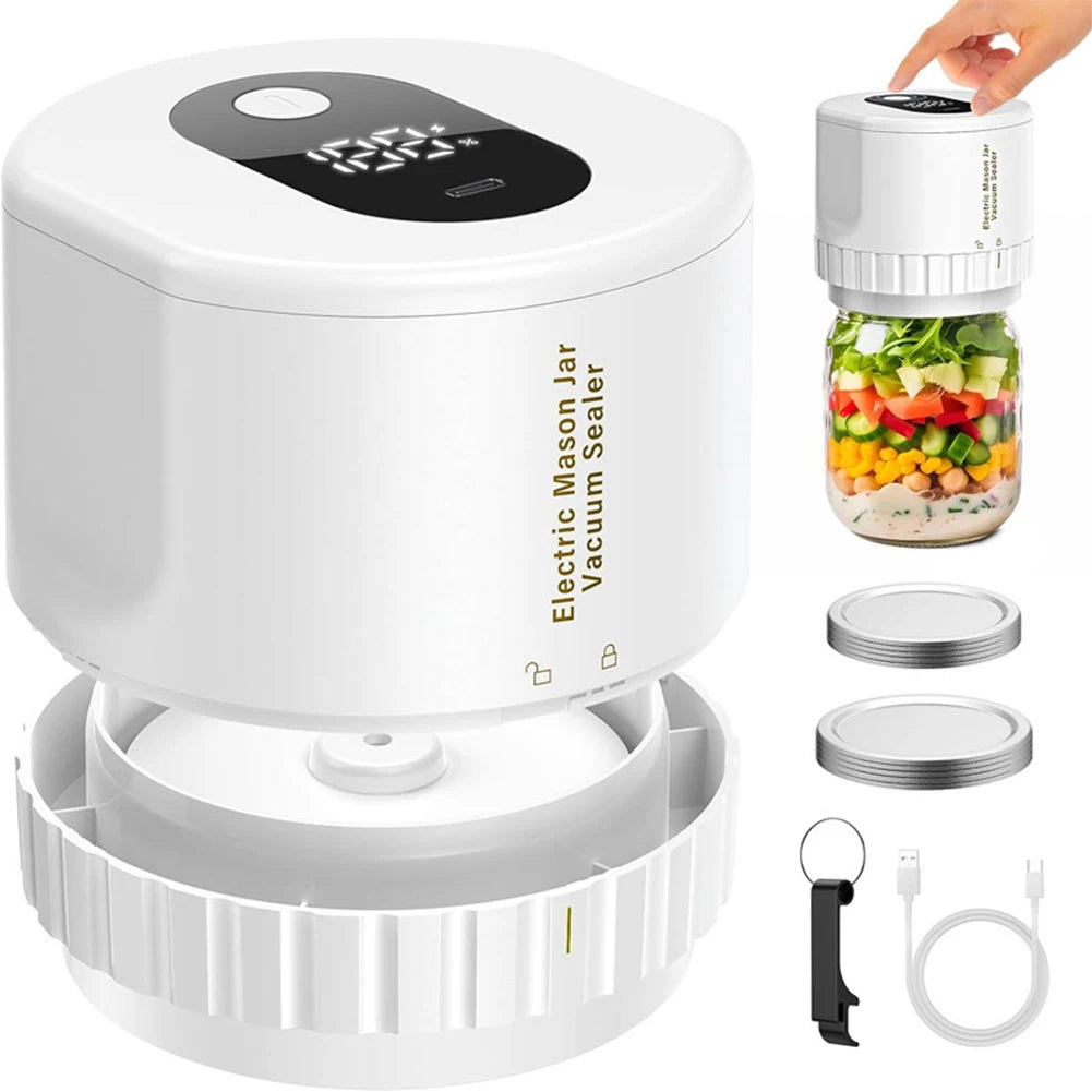 Automatic Electric Mason Jar Vacuum Sealer; white compact unit by S And B Enterprise