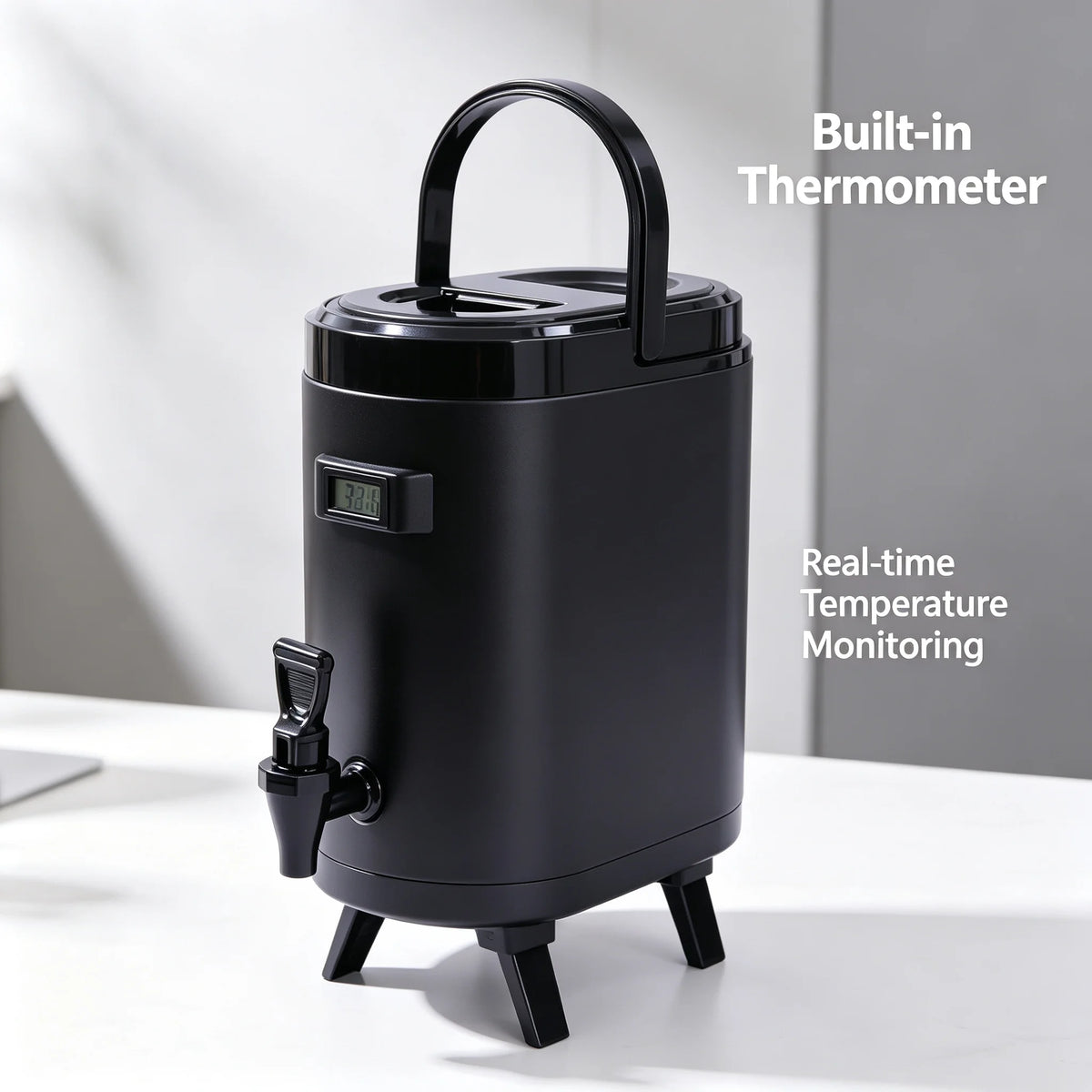 Insulated Beverage Dispenser 8L/2.11Gal, Hot & Cold Water Jug with Faucet & Thermometer, 24H Temperature Retention, Stainless Steel Liner for Coffee Tea Milk, Black by S And B Enterprise