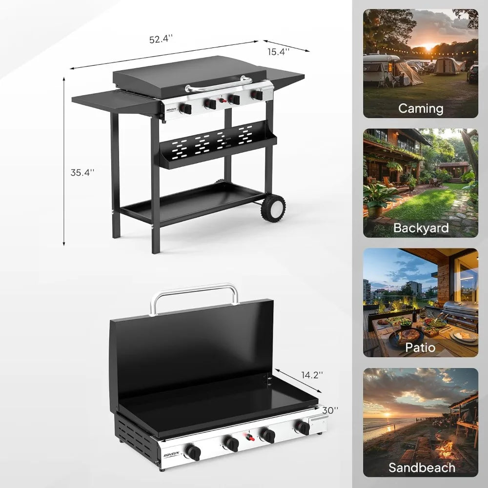 ROVSUN 4 Burner Portable Propane Griddle With Enameled Tray