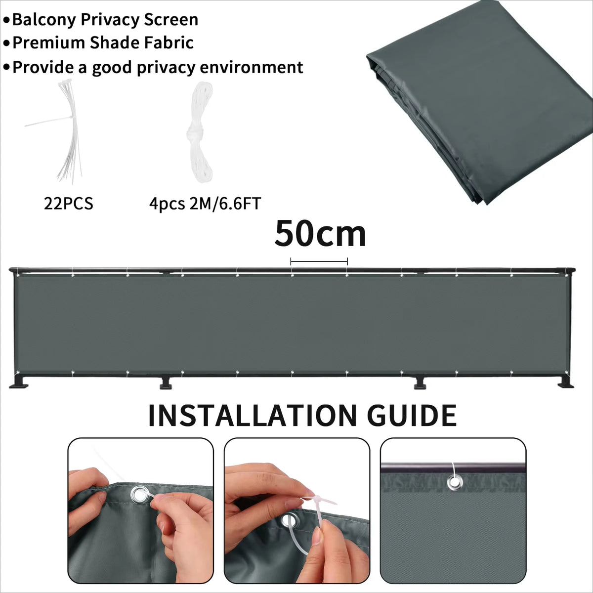 Fence privacy screen heavy-duty windscreens in dark gray fabric with grommets for outdoor patio S And B Enterprise