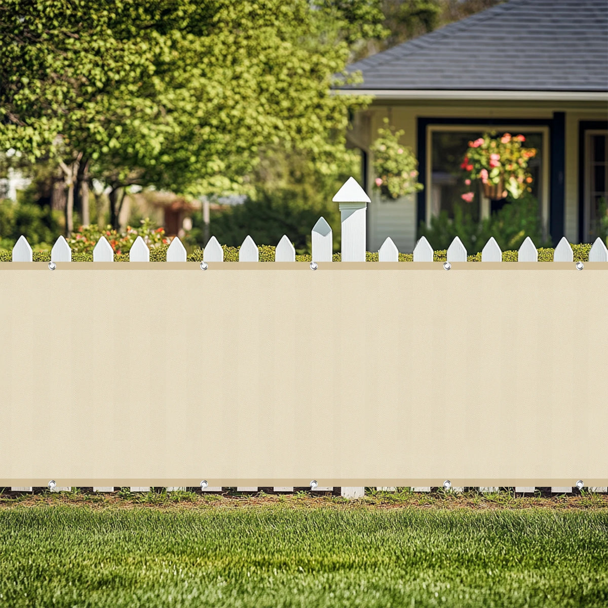 Fence privacy screen beige heavy-duty windscreen fabric with grommets for outdoor garden patio