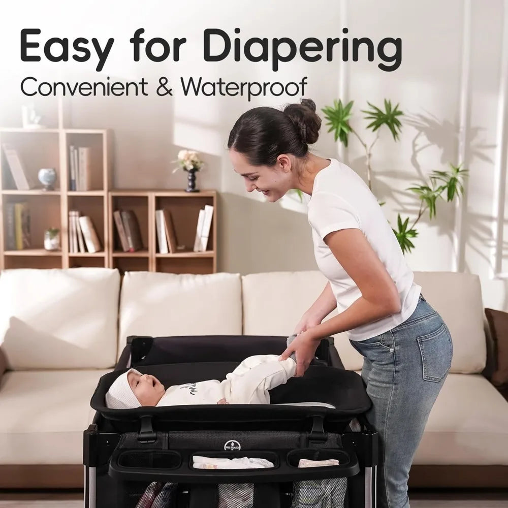 4 in 1 baby playpen with bassinet and changing station by S And B Enterprise, portable crib with breathable mesh sides