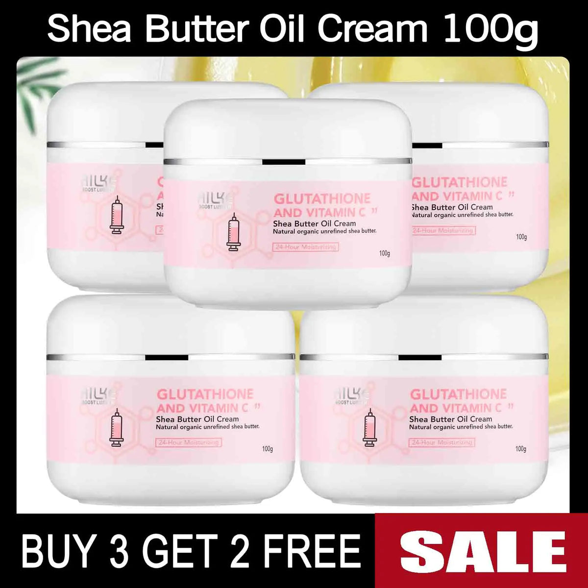 AILKE Glutathione & Vitamin C Shea Butter Cream jars set of six, 100g each, pink label