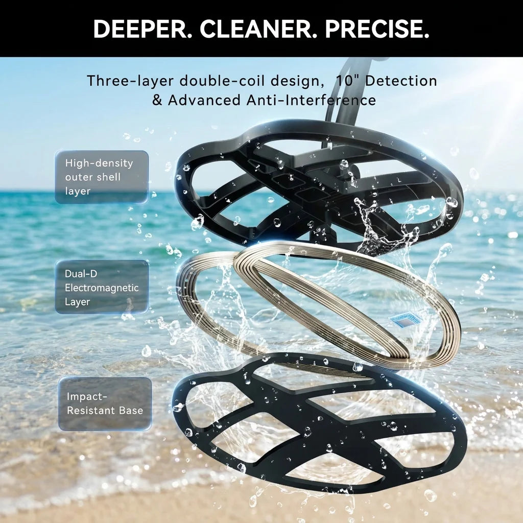 SUNPOW professional underground metal detector kit with pinpointer, 10-inch IP68 waterproof coil, LCD display