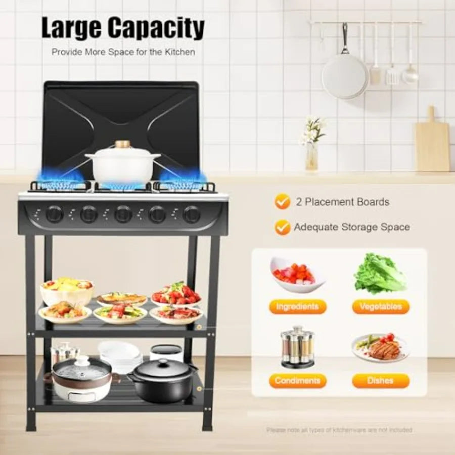 Outdoor Camping 5-Burner Portable Natural Gas Stove Stainless Steel