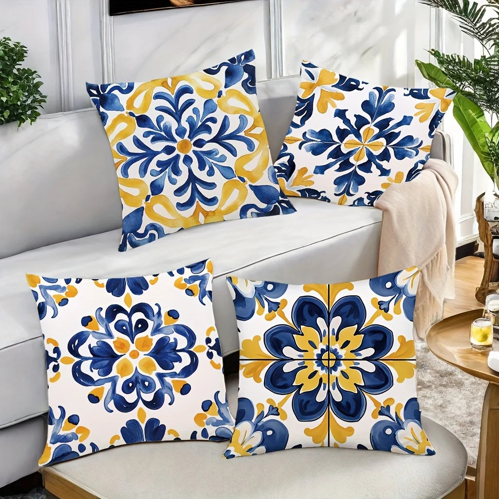 Four-Piece Tile Pattern Pillow Cover Set by S And B Enterprise