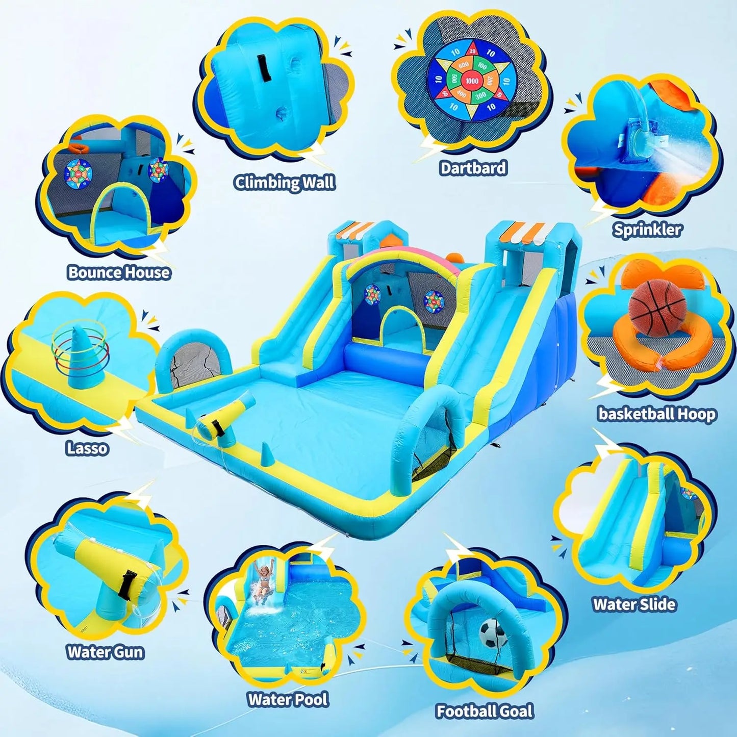 HiMISS Double Water Slide Inflatable Bounce House For Kids With Blower
