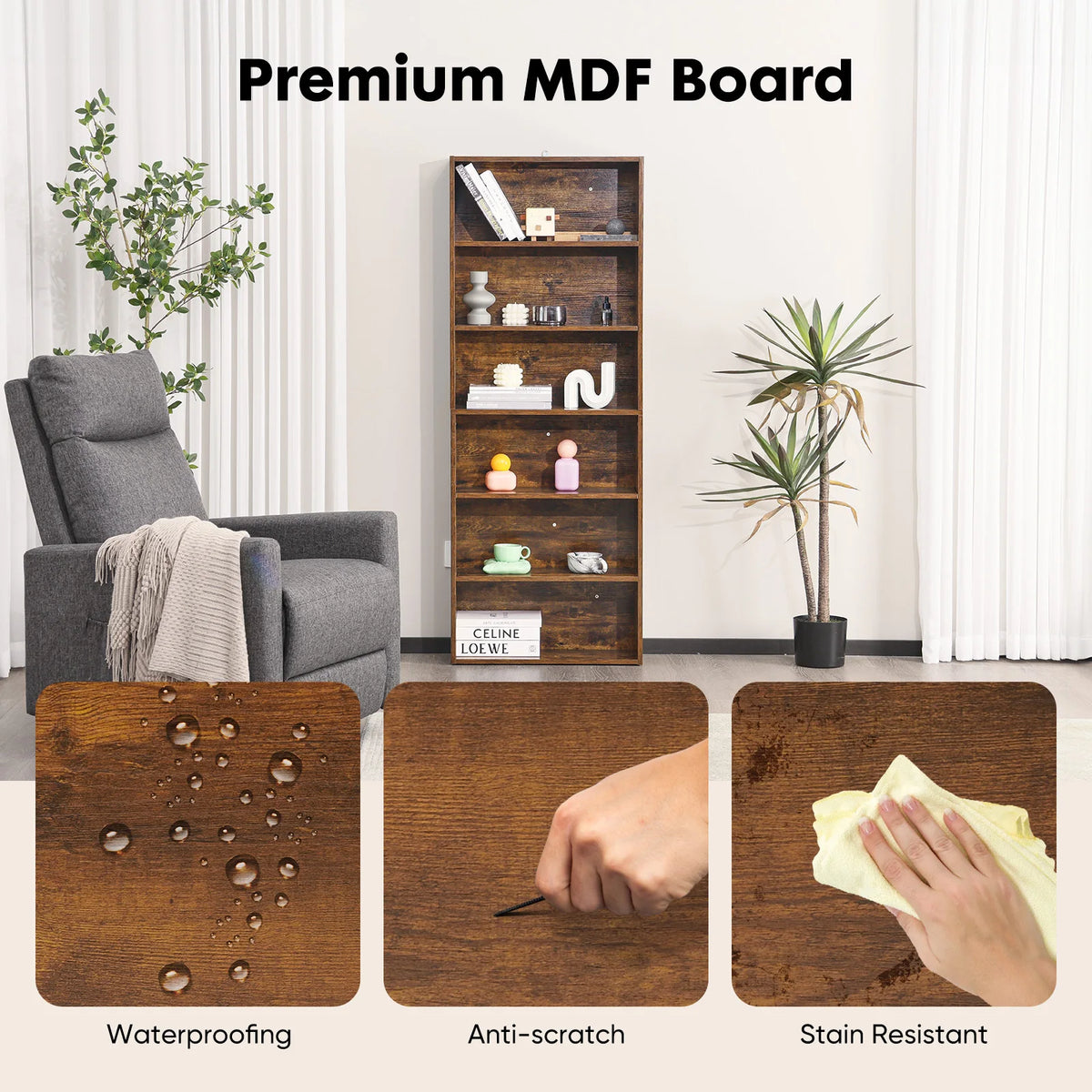 JHK 6 Tier Wooden Shelf Bookcase by S And B Enterprise