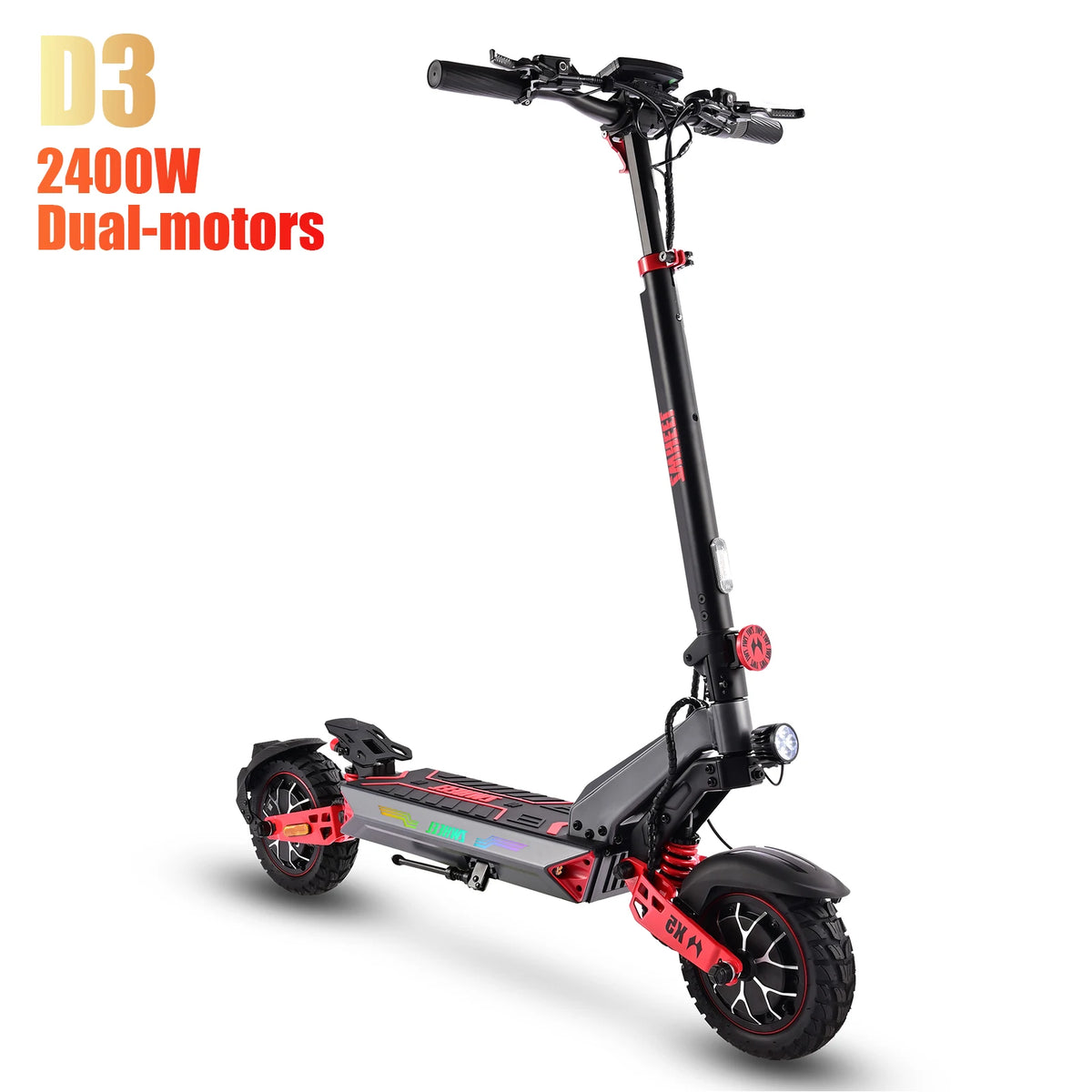 ZWHEEL D3 electric scooter, 2400W dual-motor all-wheel drive, black with red accents, 10-inch off-road tires