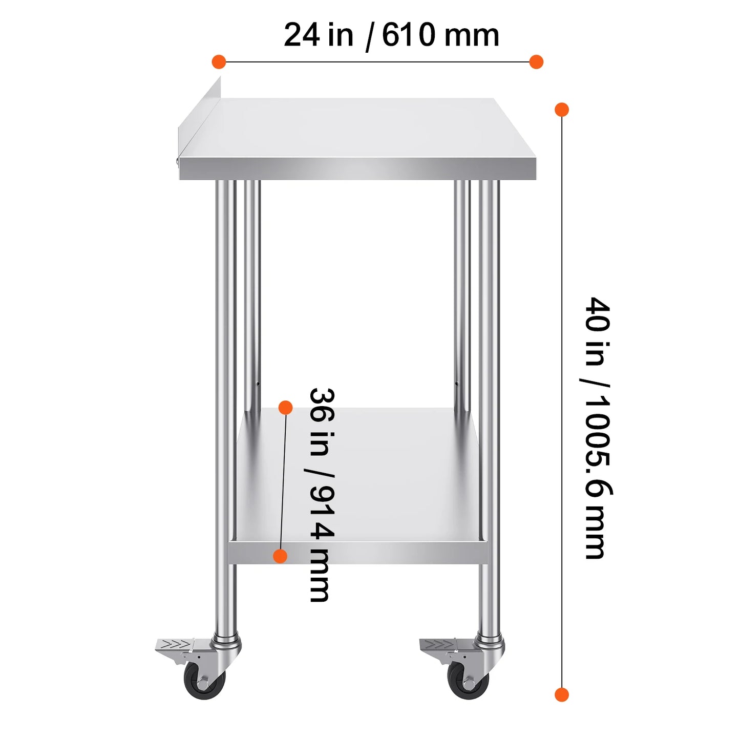 SucceBuy Stainless Steel Work Table With Casters For Commercial Kitchens