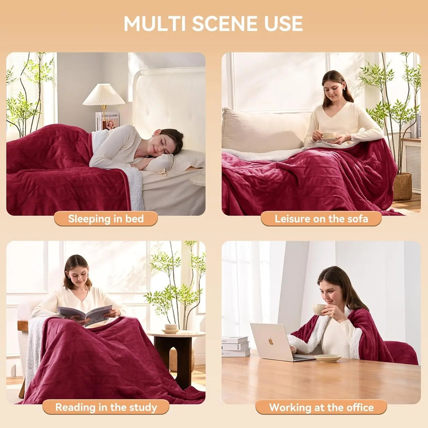 Electric Heated Throw Blanket With 9 Heat Levels And Timer