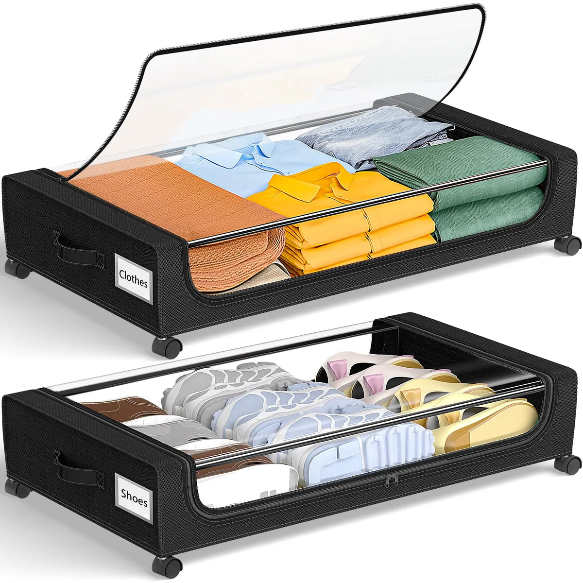 Under Bed Storage Bins With Wheels 2-Pack Clear Lids by S And B Enterprise