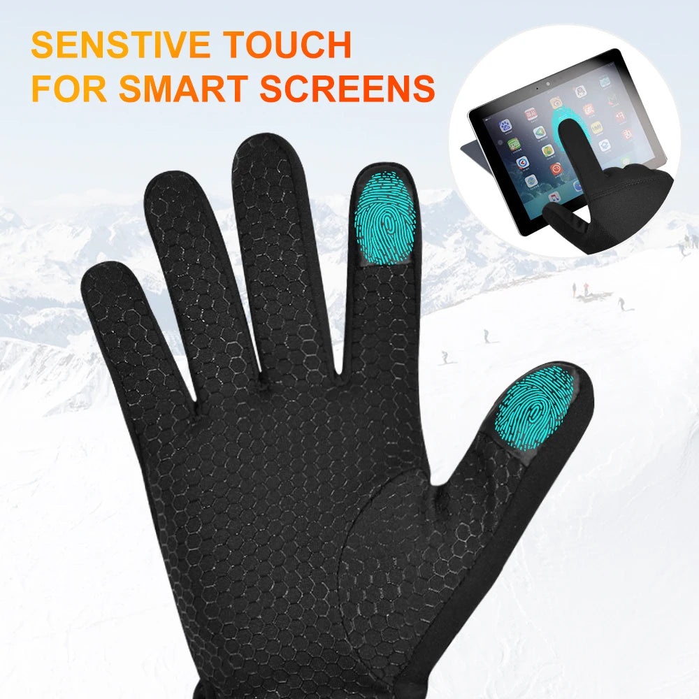 Rechargeable heated touchscreen gloves by S And B Enterprise, black waterproof for motorcycle and skiing
