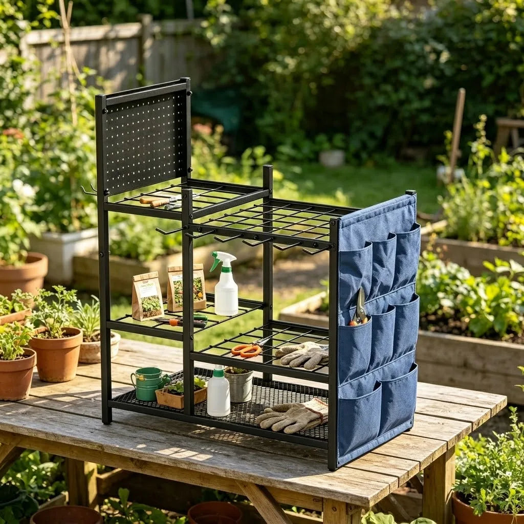 Heavy Duty Garden Tool Storage Rack for Garage Organization