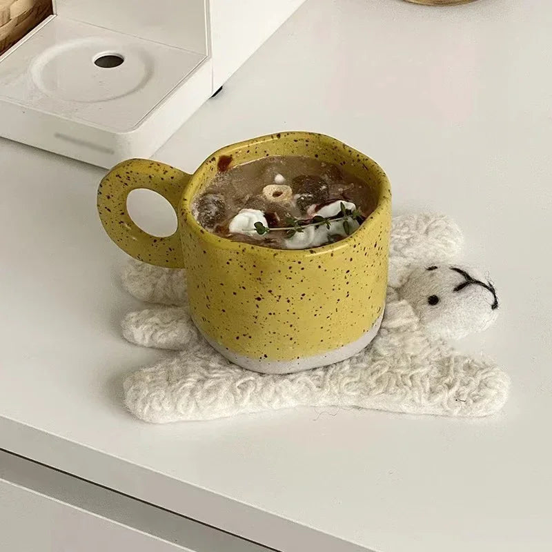 Porcelain Ceramic Mugs Ring Handle Korean Style Irregular Splash Ink
