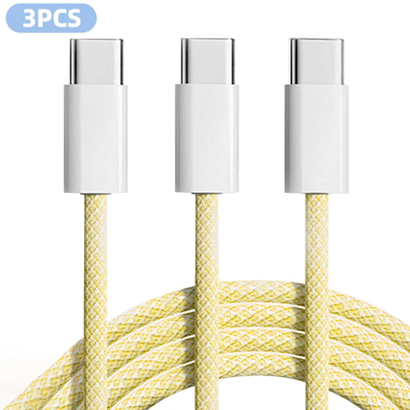 USB-C nylon braided fast-charge cables, 3-pack, 6ft, yellow