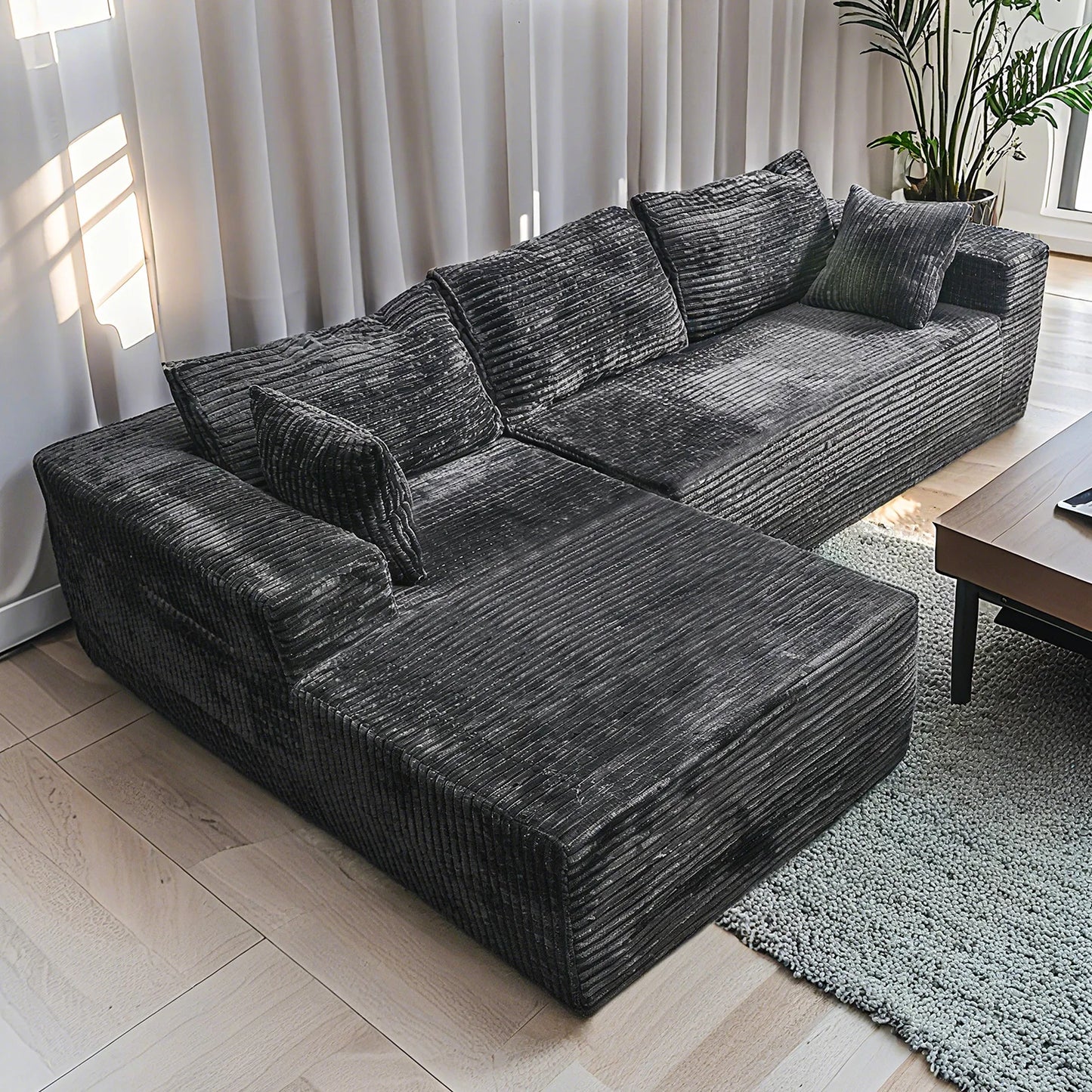 NONECN Cloud-Like Corduroy Sectional Sofa With Chaise And Storage