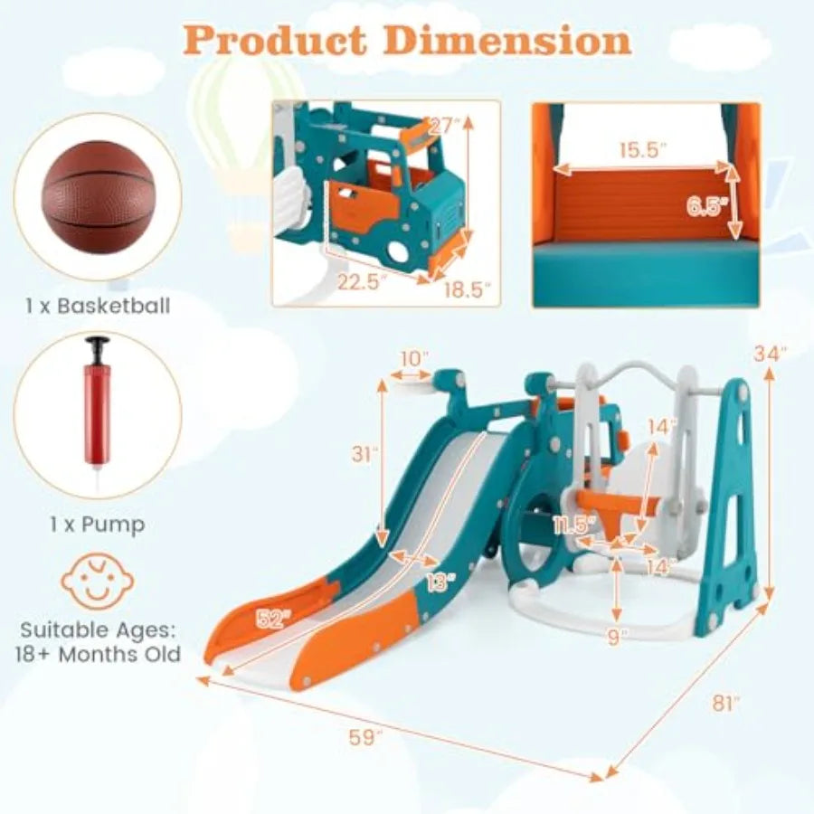 6-In-1 Toddler Slide And Swing Set Play Gym