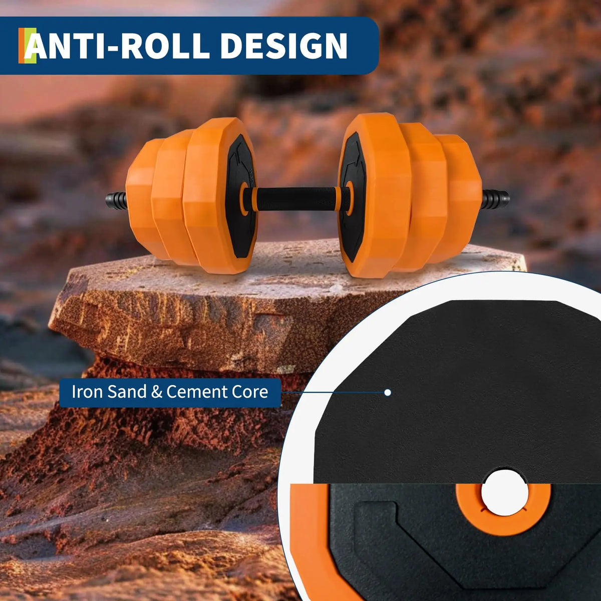 Adjustable dumbbells 44 lb set with orange weight plates and black grip for home gym use