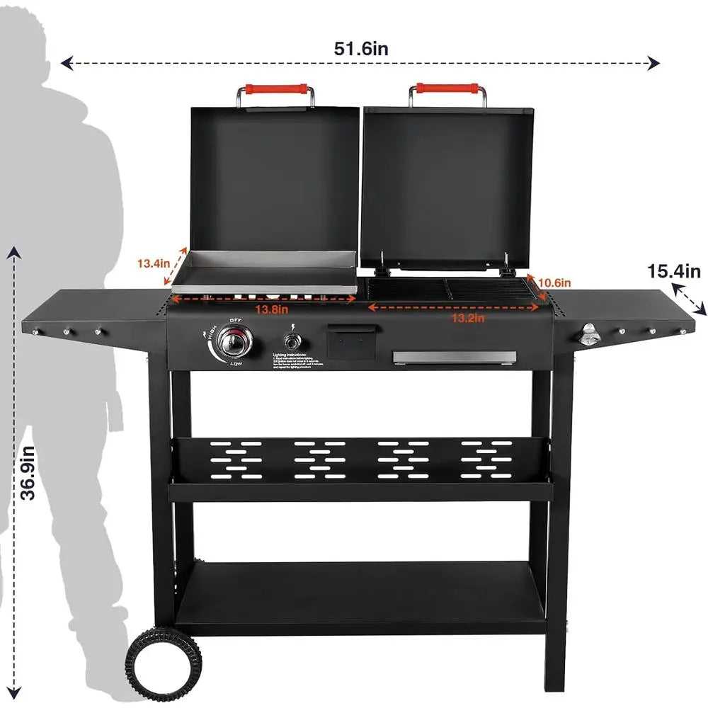 Ticify Dual Fuel BBQ Grill With Gas Griddle And Charcoal