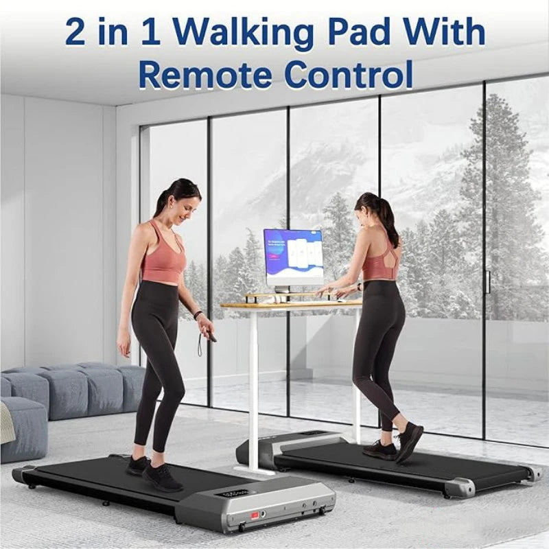 2-in-1 walking treadmills by S And B Enterprise, two black home cardio machines with LCD display.