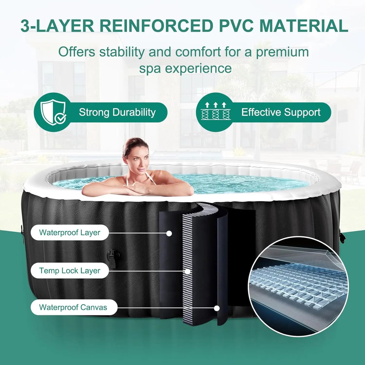 Inflatable Hot Tub With 100 Bubble Jets Portable Spa