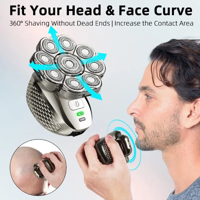4D head shaver for bald men by S And B Enterprise with 9 floating rotary heads, waterproof rechargeable wet/dry