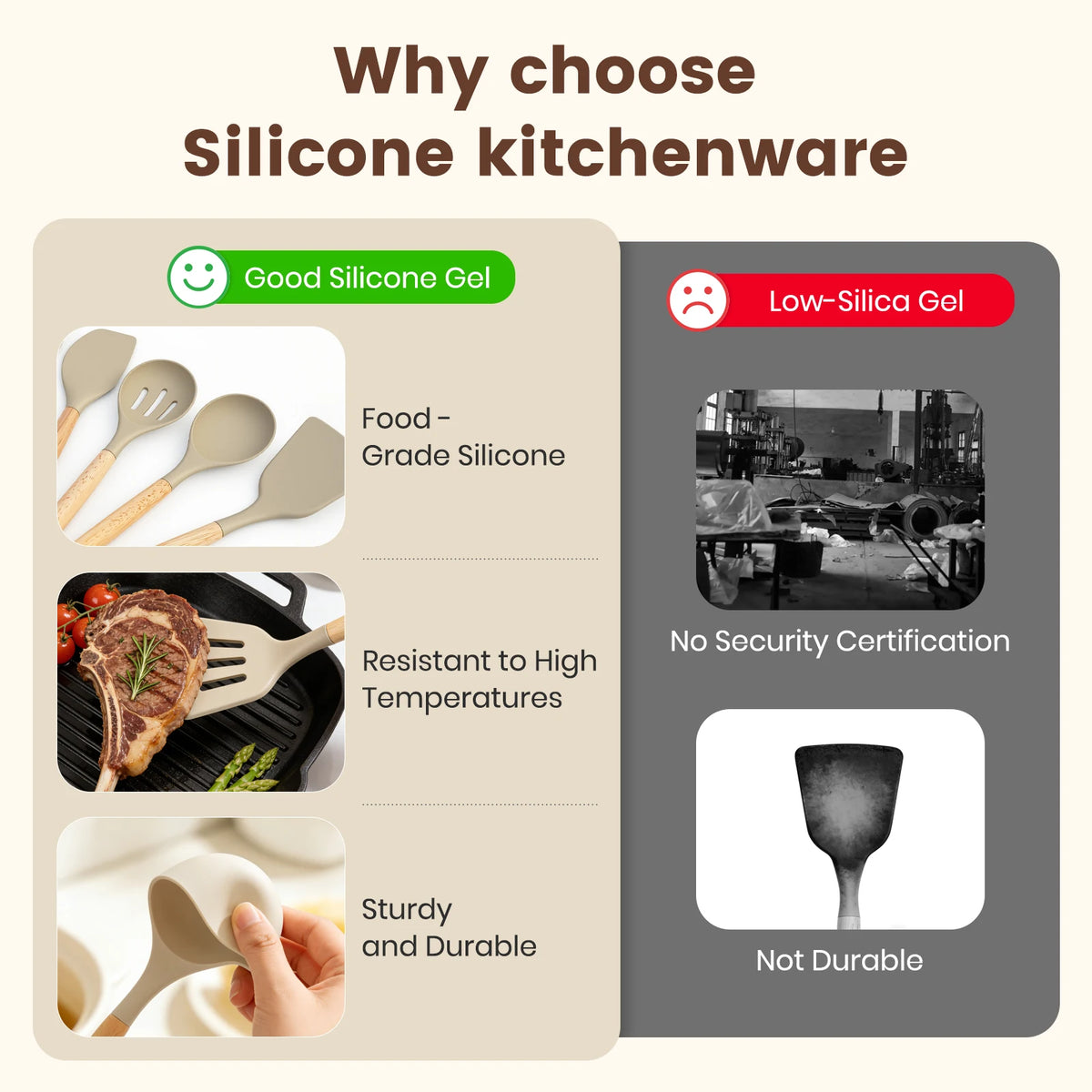 Silicone wooden-handled kitchen utensil set, 44-piece, non-stick and food-grade