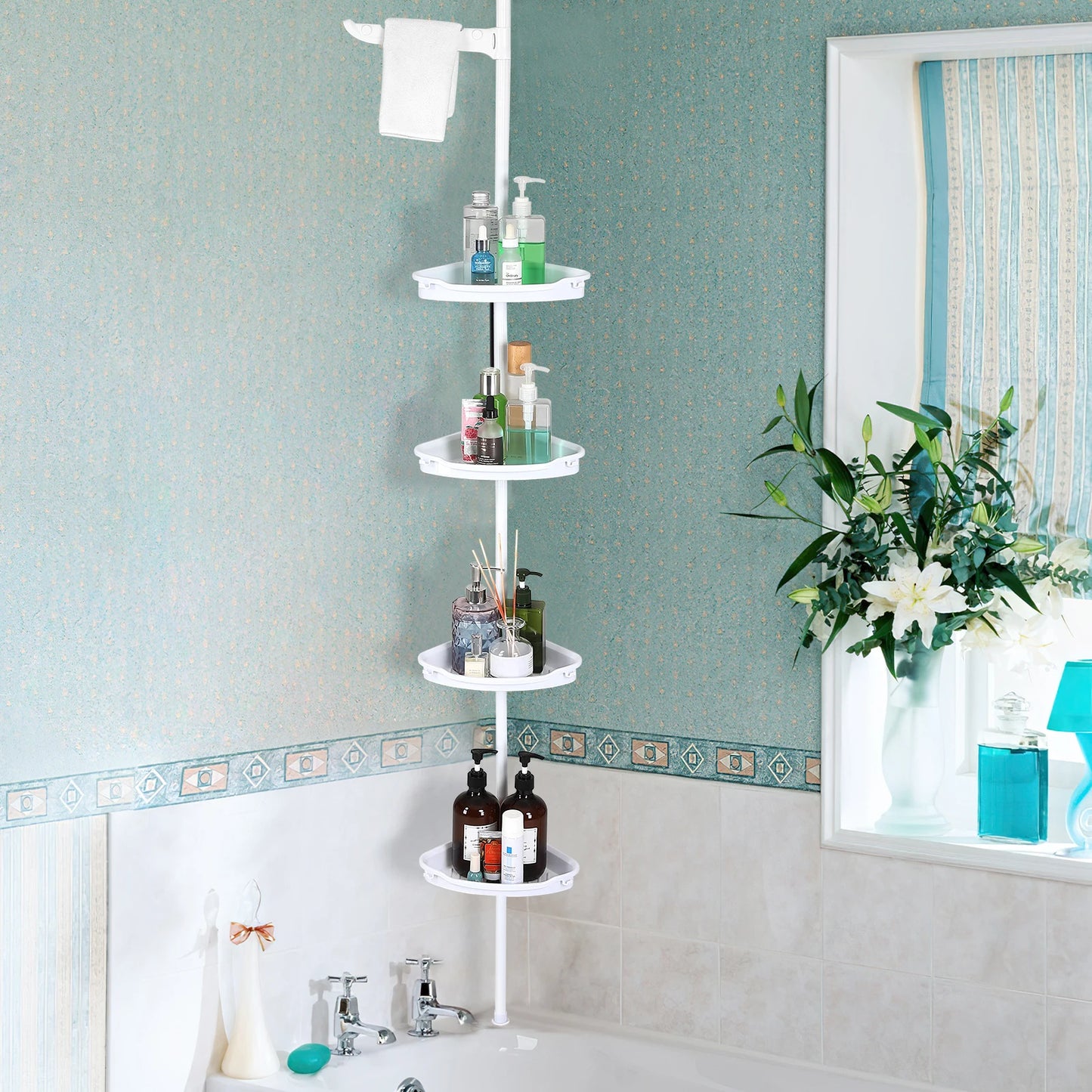 HiMISS Corner Shower Caddy With Tension Pole 4-Tier Shelves
