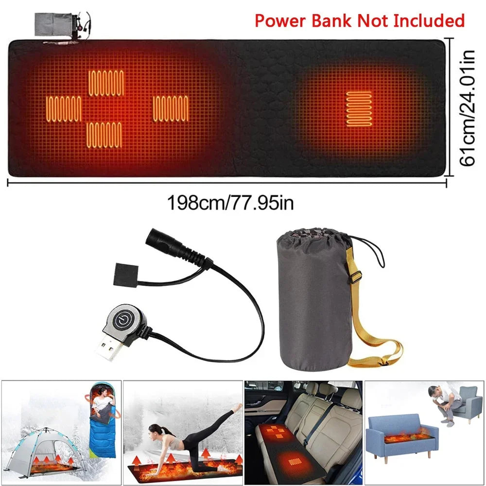 NONECN Outdoor USB Heated Sleeping Pad With 5 Heating Zones by S And B Enterprise