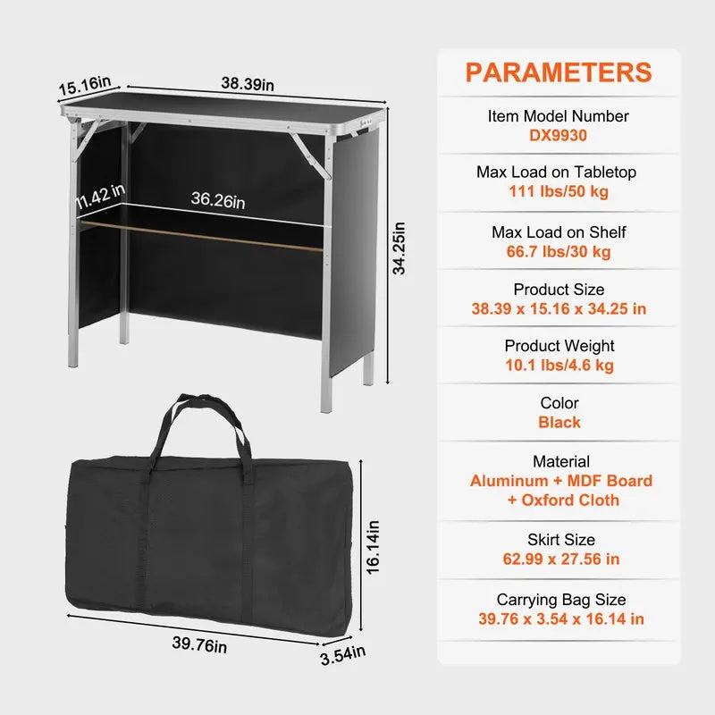 SucceBuy Folding Portable Bar Table With Storage Shelf